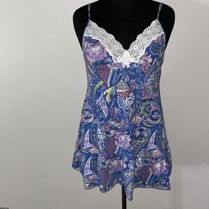Victoria's Secret Chemise Mini Dress Size Small Blue Floral Babydoll Lingerie